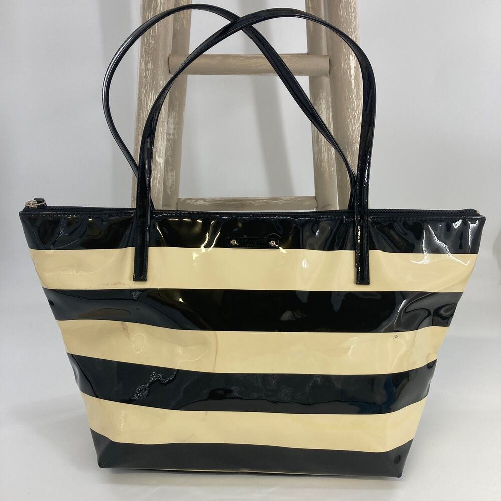 Kate Spade black and cream striped large tote (ASIS)